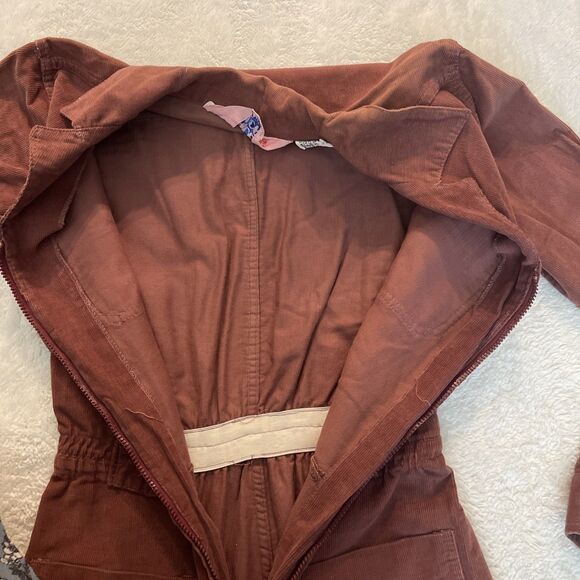 VTG Coverall Jumpsuit Womens M Corduroy Flare Wide Leg Groovy 70s Retro Brown - Picture 3 of 16